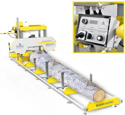 Produktbild von BAMATO Blockbandsäge BBSW-660PRO mit 5,9m Rollbahn und elektrischer Höhenverstellung