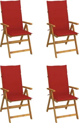 Produktbild von 4er-Set verstellbare Klappstühle mit Kissen aus massivem Akazienholz
