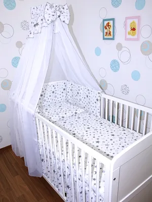 Produktbild von Primawela-Baby Bettwäsche Set- 5 teiliges Set mit Chiffon Himmel Bettset Nestchen - 35.Star Hell