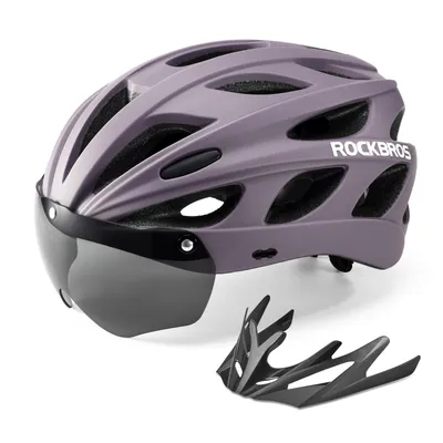 Zdjęcie produktu dla ROCKBROS Kask rowerowy Zdejmowane gogle magnetyczne Daszek Kobiety Mężczyźni Szosowy kask rowerowy Fioletowy 54-58cm, M