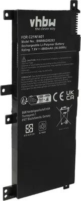 Produktbild von vhbw Akku kompatibel mit Asus VM490LD, VM490LB, VM490LN, W41LD, W419LDB, W419LD, VM490LNB, VM490L, VM490 Notebook (4860 mAh, 7,6 V, Li-Polymer)