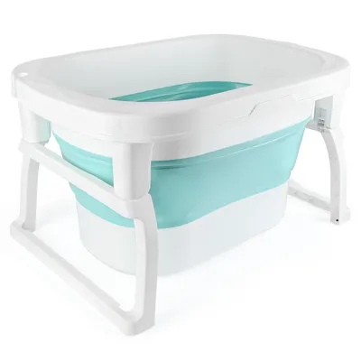 Produktbild von Baby Badewanne Faltbar mit Hocker babywanne rutschfeste Fußpolster Ab Geburt bis 3 Jahre Blau