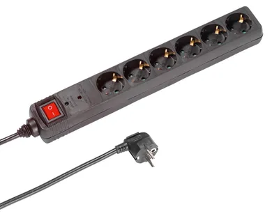 Image de VIVanco™Multiprise noire avec 6 prises Schuko, câble 1,4 m, interrupteur ON/OFF rouge et protection contre les surtensions