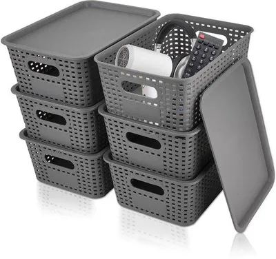 Obrázek produktu pro Sada 6 multifunkčních úložných boxů s víkem pro domácnost a kancelář