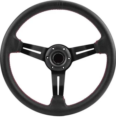 Immagine prodotto di Volante da corsa da 350 mm - Telaio in alluminio - Rivestimento in pelle traforata - Universale - Aspetto lussuoso - Migliore presa