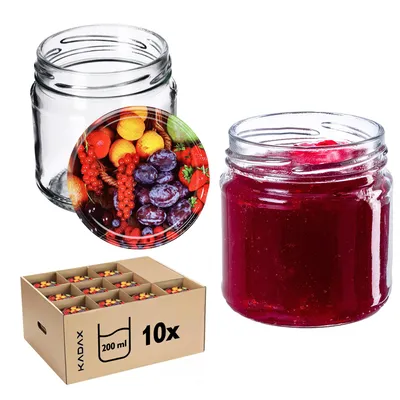 Immagine prodotto di KADAX barattoli per conserve con coperchio "Lerma", barattoli per conserve, 200 ml, coperchio con motivo di frutta, 10 pezzi