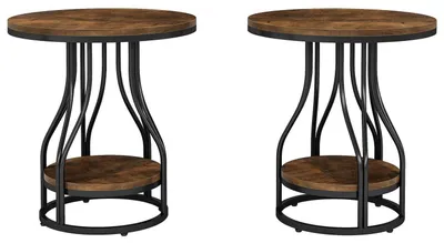 Image de Table d'appoint ronde, 2 niveaux, avec cadre métallique, marron/noir, 50x50 cm