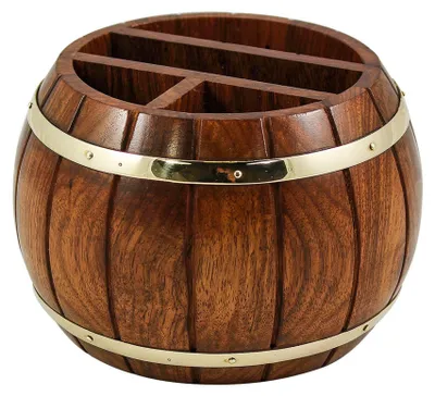 Penhalter-Notizblock, Fassdesign, Holz/Messing, 10x15 cm, maritim