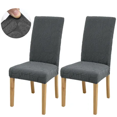 Produktbild von Stretch Stuhlhusse 2er Set Universelle Elasthan Jacquard Stuhlbezug Husse Grau