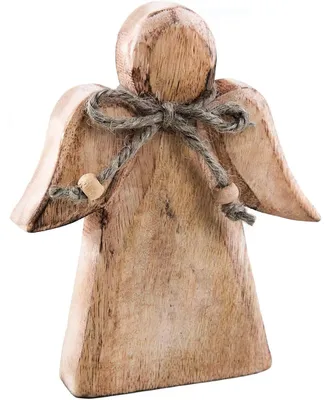 Produktbild von Holzengel Figur 15 cm aus Mangoholz - Weihnachtsdeko zum Hinstellen Engelfigur braun natur