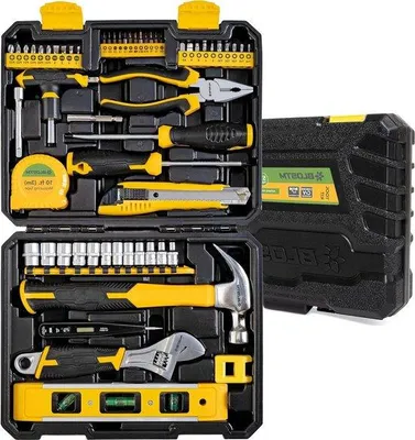 Produktbild von Ein 57-teiliges Handwerkzeug-Set für Reparaturen im Haushalt, im Büro oder in der Garage – mit tragbarem Aufbewahrungskoffer