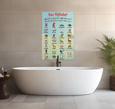 Produktbild von Wallario wasserfestes Poster selbstklebend 91,50 x 61 cm, Alphabet mit lustigen Tieren für Kinder - Das ABC, Badezimmerposter Spritzschutz mit Hochglanzoberfläche in Glasoptik