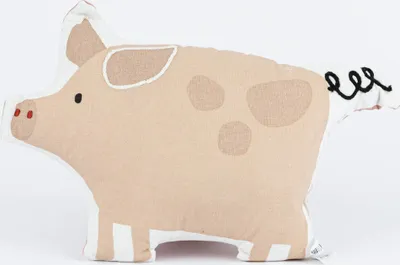 Produktbild von Kinderkissen Schweinchen aus Baumwolle rosa weiß schwarz 40x27cm