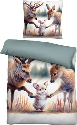 Produktbild von biberna Feinbiber Bettwäsche 0346609 WALDTIERE color: natur, size: 1x 155x220 cm + 1x 80x80 cm