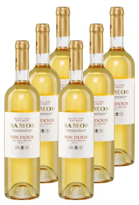 Produktbild von Samos Vin Doux 6x 0,75l Likörwein weiß süß P.D.O. | 15% Vol. | + 20ml Jassas Olivenöl