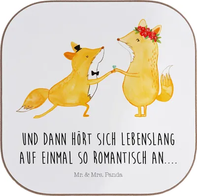 Produktbild von Mr. & Mrs. Panda Untersetzer für Gläser Füchse Hochzeit - Weiß - Geschenk, Tasse, Holzuntersetzer, Coaster, Tassenuntersetzer, Hochzeitskarte, bieruntersetzer