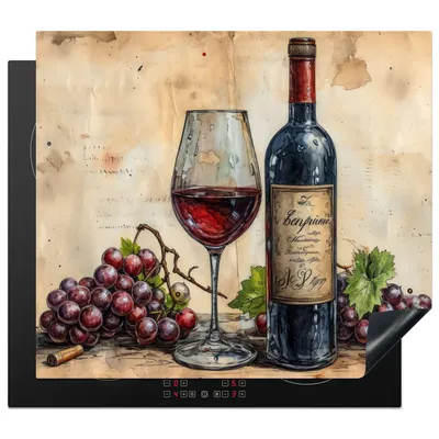 Produktbild von KitchenYeah© Herdabdeckplatte Wein - Trauben - Jahrgang , 59x52cm, Küche Deko, Glaskeramikkochfeld Herdabdeckung, Abdeckplatte fùr Kochfeld