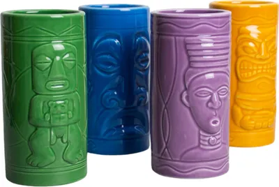 Produktbild von Tiki Totem Becher - Hawaii Trinkgläser aus Keramik im 4er Set