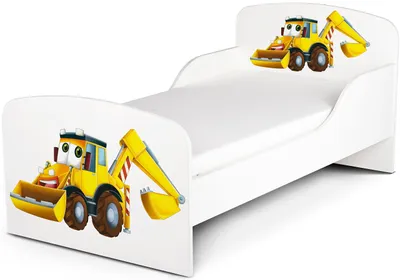 Produktbild von Weißes Kinderbett mit Matratze (Baggerdruck)