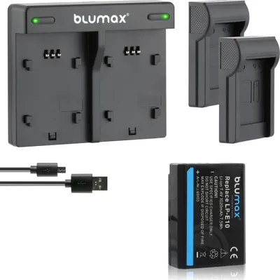 Produktbild von 1x Akku + Lader für Canon LP-E10 EOS 1100D 1200D 1300D 2000D 1020 mAh (7,2V)
