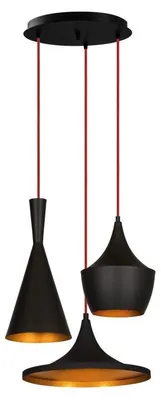 Image de Suspension Luminaire en métal noir et doré 51 x 51 cm hauteur 130 cm 3 lumières E27 40 W IP20 réglable