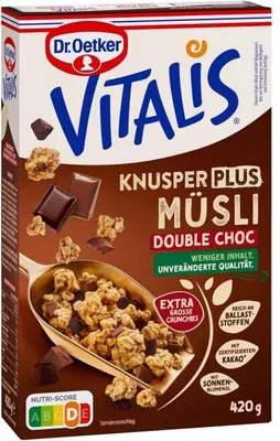 Produktbild von Dr. Oetker Vitalis KnusperPlus Double Choc Knuspermüsli Packung 420g