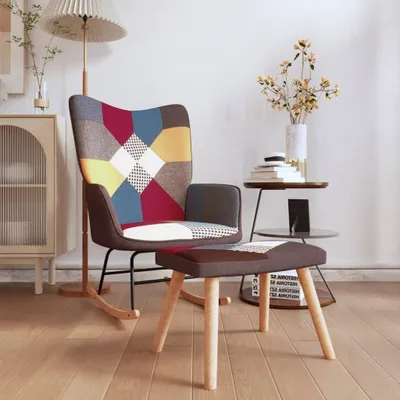 Produktbild von The Living Store Schaukelstuhl mit Hocker Patchwork Stoff