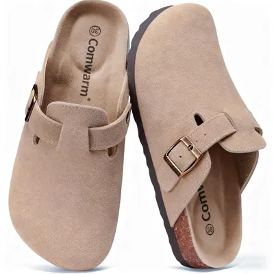 Immagine prodotto di Ciabatte in pelle scamosciata da donna con fodera di alta qualità – comode pantofole ideali per l'autunno e l'inverno