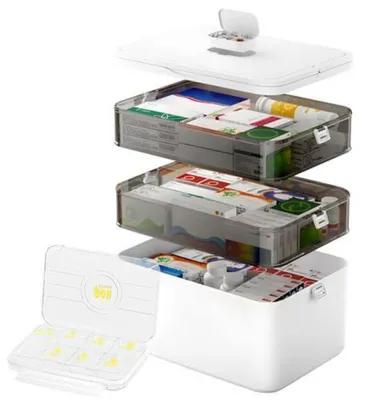 Immagine prodotto di Contenitore per farmaci a 3 scomparti, con scatola per compresse per 7 giorni, dimensioni 28x24x16 cm, privo di BPA