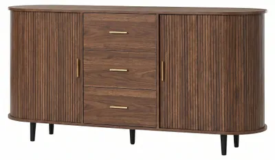 Image de Buffet effet noyer avec portes coulissantes 3 tiroirs