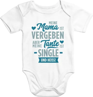 Produktbild von Kurzarm Baby-Body Spruch Tante Meine Tante ist single und heiß Baumwolle Moonworks® weiß-blau 12-18 Monate