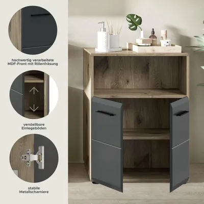 Produktbild von Ice Badschrank 2 Türen, 1 Regal Schwarz matt, Eiche Nachbildung.