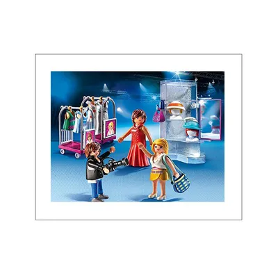 Playmobil figures at a fashion show or boutique.
