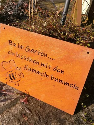 Produktbild von Edelrost Spruchschild Bin im Garten