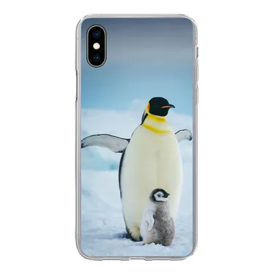 Produktbild von MuchoWow® Handyhülle Schutzhülle Hülle für iPhone Xs Kaiserpinguin mit Jungen Silikon Softcase Handy Hülle - Handytasche