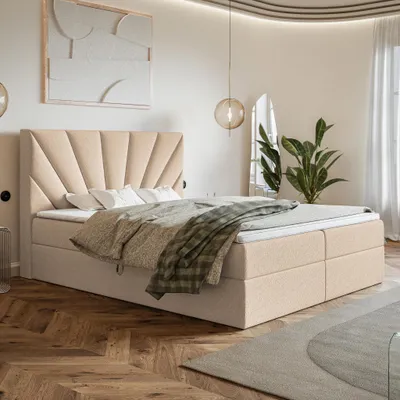Produktbild von MOTIVENA Aspen Boxspringbett 120x200 Beige Boucle (Catch Me 02), Taschenfederkern-Matratze (H3), Visco Topper (H2)