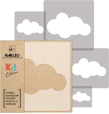 Produktbild von Schablonen Malen für Kinder, 5 Stück Set 9x9 cm bis 34x34 cm Himmel Wolken, Wiederverwendbare Kunststoff für Kinderzimmer Malvorlage Raumdekoration