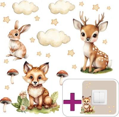 Produktbild von Wandaufkleber für Kinder – Wald & Waldtiere + Lichtschalteraufkleber