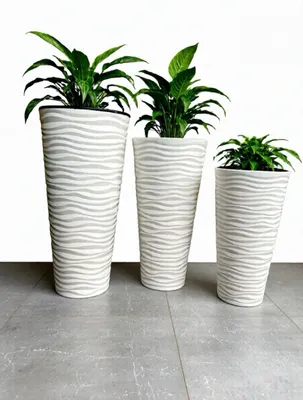 Produktbild von Lange hohe runde Blumentöpfe in Weiß, 80 cm, 70 cm und 57 cm, Pflanzgefäße für Innen und Außen