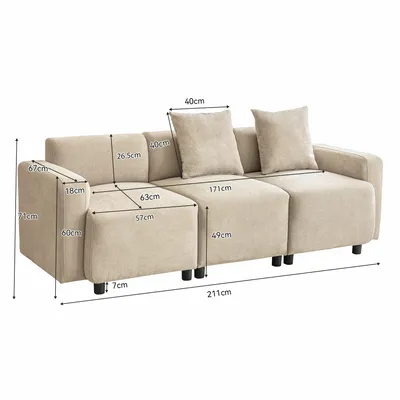 Produktbild von Abrihome 3-Sitzer Sofa, Couch mit Dekokissen, Polstersofa Wohnzimmersofa, Beige