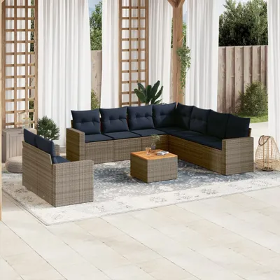 Produktbild von Möbel 10-tlg. Garten-Sofagarnitur mit Kissen Grau Poly Rattan - Gartenmöbelgarnituren 3256523