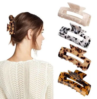 Zdjęcie produktu dla 4 SZTUK Spinki do włosów Celluloid Butterfly Pine Tortoiseshell Grip Pin Clamp Leopard Print dla kobiet i dziewcząt