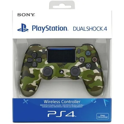 A PlayStation Dualshock 4 wireless controller in camouflage packaging.