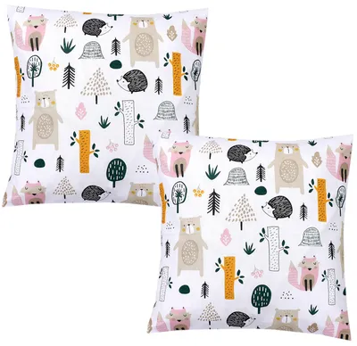 Produktbild von TupTam Kinder Kissenbezug Dekorativ Gemustert mit Hotelverschluss 2er Set, Farbe: Waldtiere, Größe: 80 x 80 cm