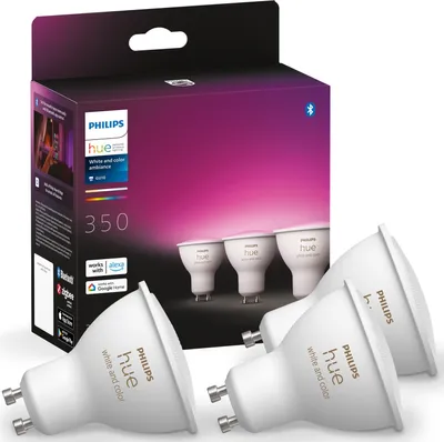 Zdjęcie produktu dla Philips Hue White Colour Ambiance GU10 lampa LED trójpak z możliwością ściemniania do 16 (119,94)