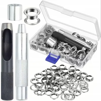 Obrázok produktu pre FixTool Set 12 mm ProKit – Sada 100 kovových očiek na plachty s dierovačom a lisovacím nástrojom | Pre stany, bannery, technické textílie | 12 mm | Verzia DIYL