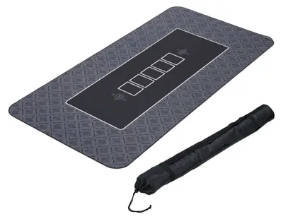 Productafbeelding van Relaxdays pokerdoek, 180 x 90 cm, Texas Hold'em, grote onderlegger voor pokertafels, antislip, polyester, pokeraccessoire, zwart, AI-gegenereerde afbeelding