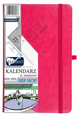 Zdjęcie produktu dla Kalendarz Hip Hop 18-miesięczny A5 tygodniowy karmazyn 2026-2028