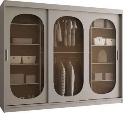 Produktbild von MIRJAN24 Kleiderschrank Bahrajn 250, Schwebetürenschrank, Garderobe (Farbe: Cashmere, Größe: 250 cm, mit Schubladen)