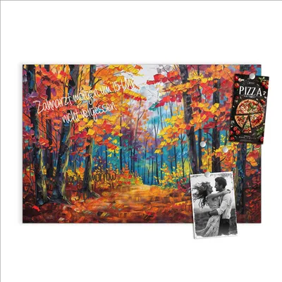 Produktbild von Magnettafel 90x60cm Pinnwand Whiteboard beschreibbar - Herbstwald Pfad
